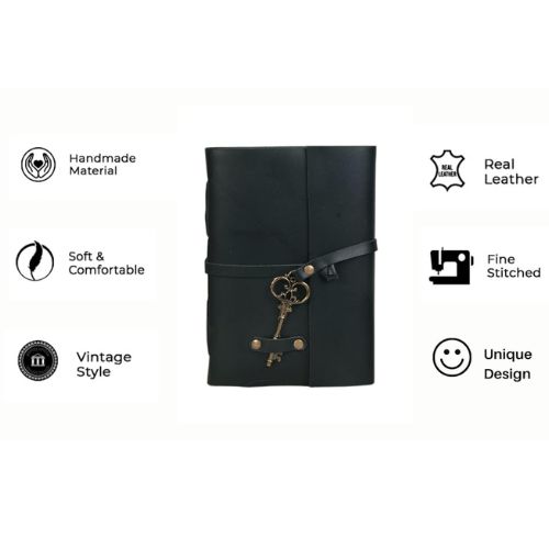 CraftShades – Leather Diary – Antique Handmade Leather Bound Notepad for Men and Women Unlined Paper, Travel Diary and Notebooks -7 x 5 Inches – (Black)