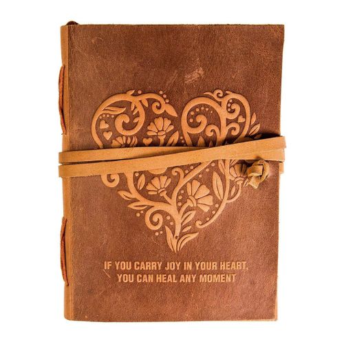CraftShades – Leather Diary Heart with Quote Antique Handmade Leather Bound Notepad for Men and Women Unlined Paper Travel Diary and Notebooks to Write 7 x 5 Inches (Heart With Quote)