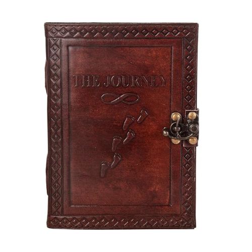 CraftShades-Handmade Leather Diary Embossed with star, journey & double wolf Diary with Antique Lock for Artist Sketchbook, Scrapbook, Drawing, Writing etc .Size 5 * 7 inch (THE JOURNEY)