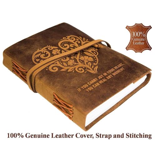 CraftShades – Leather Diary Heart with Quote Antique Handmade Leather Bound Notepad for Men and Women Unlined Paper Travel Diary and Notebooks to Write 7 x 5 Inches (Heart With Quote)