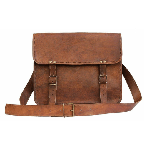 Craftshades – 11*15 Inch | Single Pocket Handcrafted Vintage Goat Leather Laptop Bag Leather Bag | 100% Genuine Leather