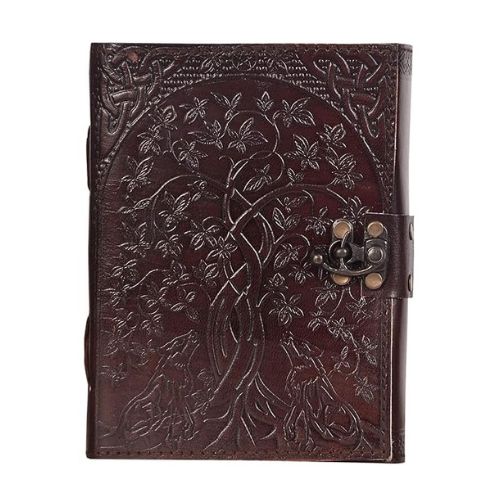 CraftShades- Handmade Leather Diary Embossed with star, journey & double wolf Diary with Antique Lock for Artist Sketchbook, Scrapbook, Drawing, Writing etc .Size 5 * 7 inch (DOUBLE WOLF)