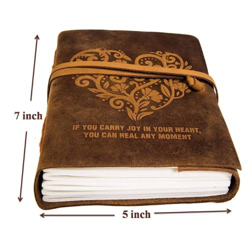 CraftShades – Leather Diary Heart with Quote Antique Handmade Leather Bound Notepad for Men and Women Unlined Paper Travel Diary and Notebooks to Write 7 x 5 Inches (Heart With Quote)