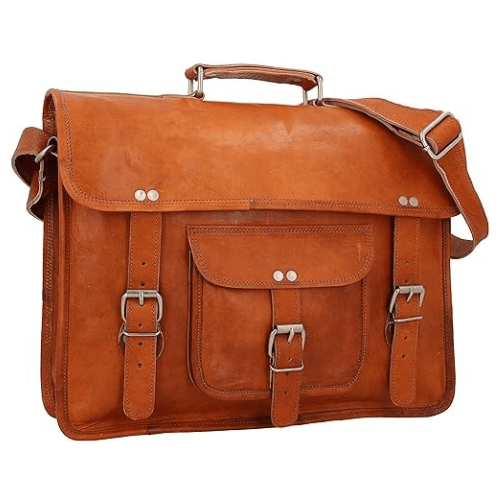Craftshades – 11*15 Inch Single Pocket Double Strip Handcrafted Satchel goat Leather Bag | 100% Genuine Leather