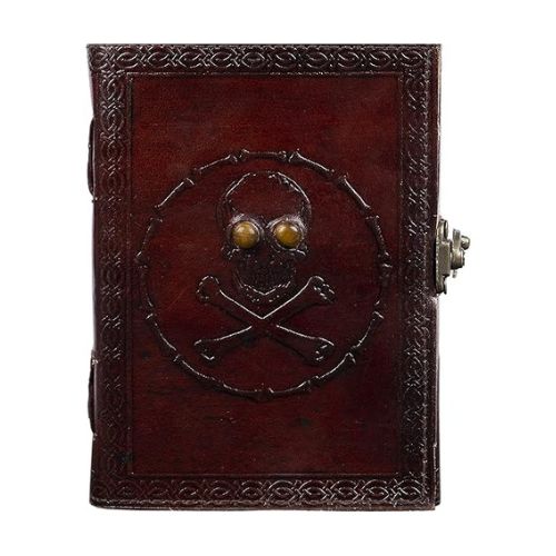 CraftShades- Handmade Leather Diary Embossed with Skull. Antique Lock Closure. Pefect for Artist Sketchbook, Scrapbook, Drawing, Writing etc. Brown Colour Size 5×7 inch (Skull)