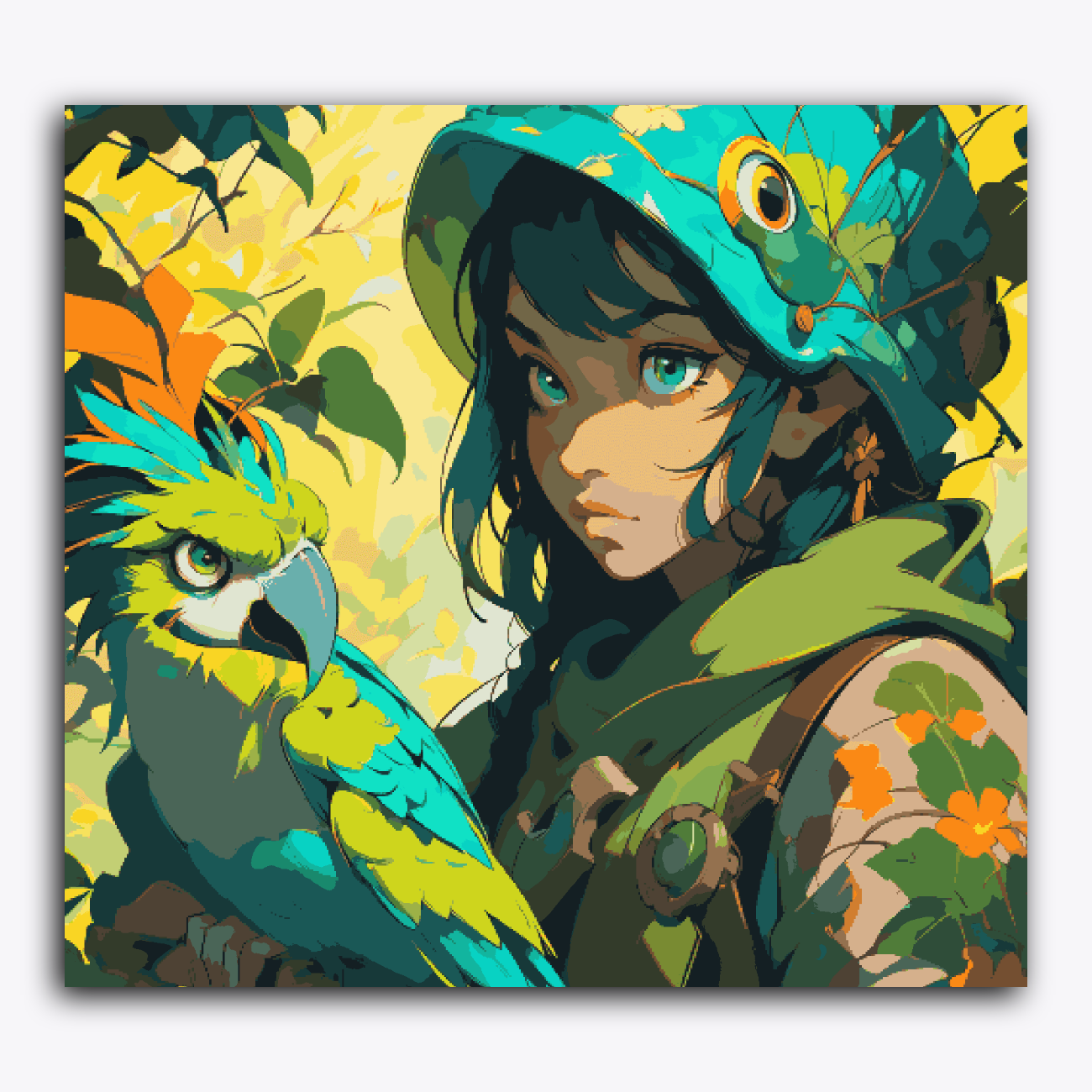 Green Girl with Parrot