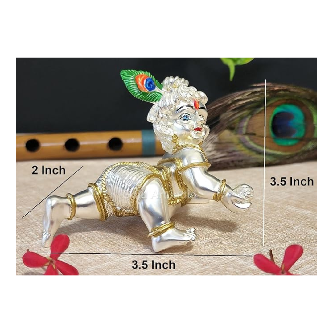 Gold Art India Laddu Gopal Idol Big Size Lord Krishna Bal Gopal Thakur JMurti Gopal ji Matte Silver