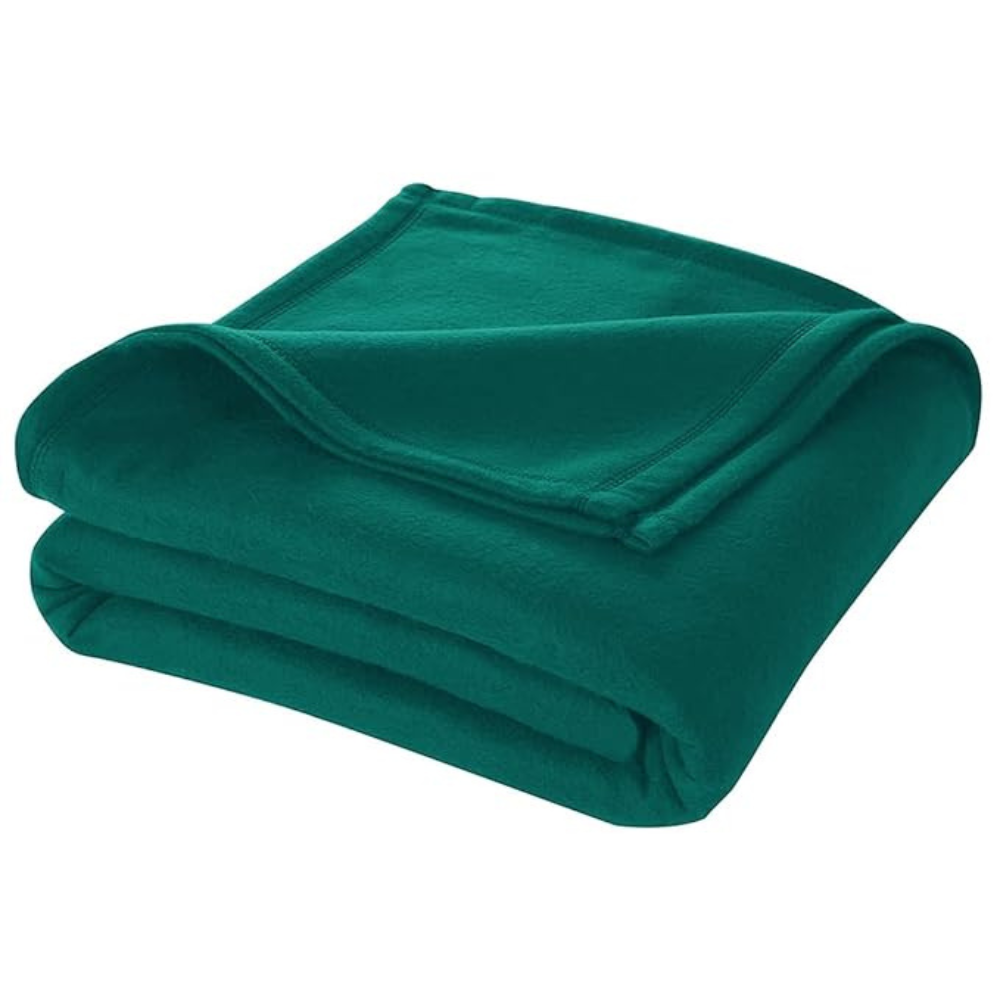 Cloth Fusion Polar Fleece AC Blanket for Winter Double Size Soft Woolen Blanket for Travel & Sleeping Dark Green