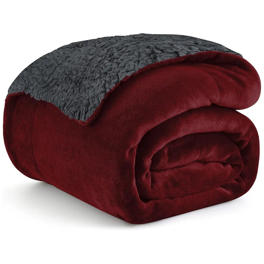 Cloth Fusion Fleece Sherpa Blanket for Winter Single Bed Soft Quilt Blanket Maroon Colour