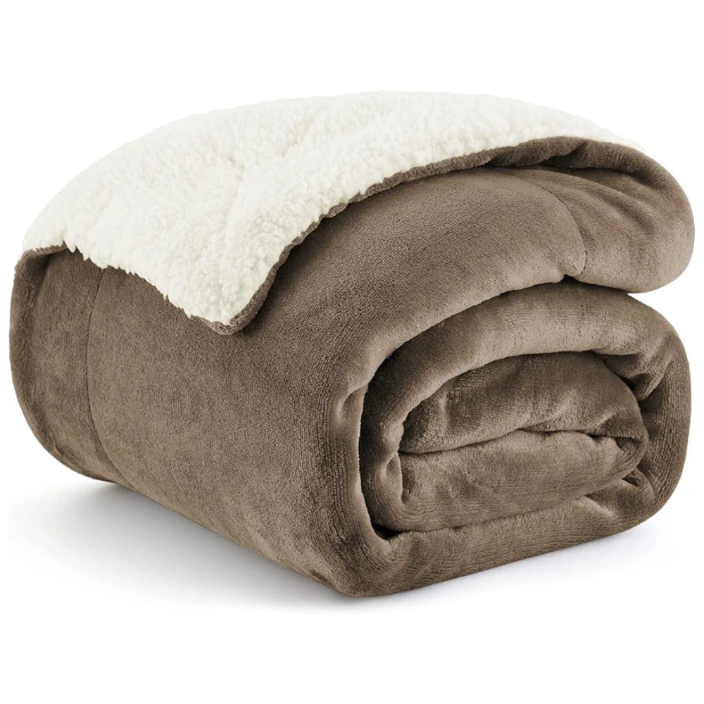 Cloth Fusion Fleece Sherpa Blanket for Winter Double Size Soft King Size Quilt Blanket Golden Beige