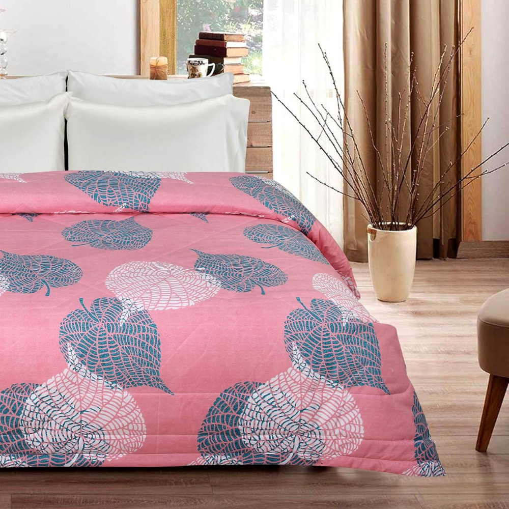 BSB Home 2nd Gen Microfiber Reversible AC Comforter Blanket for Winter Quilt Duvets for King Size Double Bed Light Green and Pink