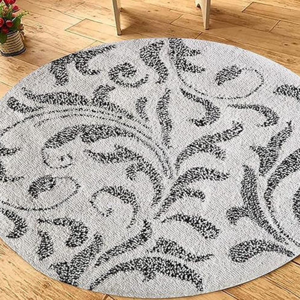 The Home Talk Tufted Round Wool Carpet Anti-Skid Backing Area Rugs for Living Room 3 Diameter Multi Rangoli
