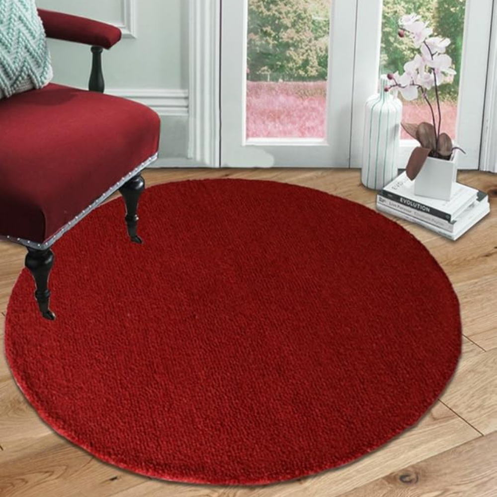 The Home Talk Tufted Round Wool Carpet Anti-Skid Backing Area Rugs for Living Room 3 Diameter Multi Rangoli