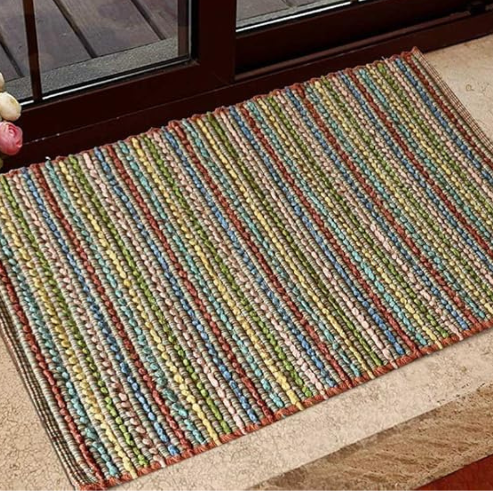 The Home Talk Handmade Stripes Cotton Rug Water Absorbent for Bathroom Entrance Door
