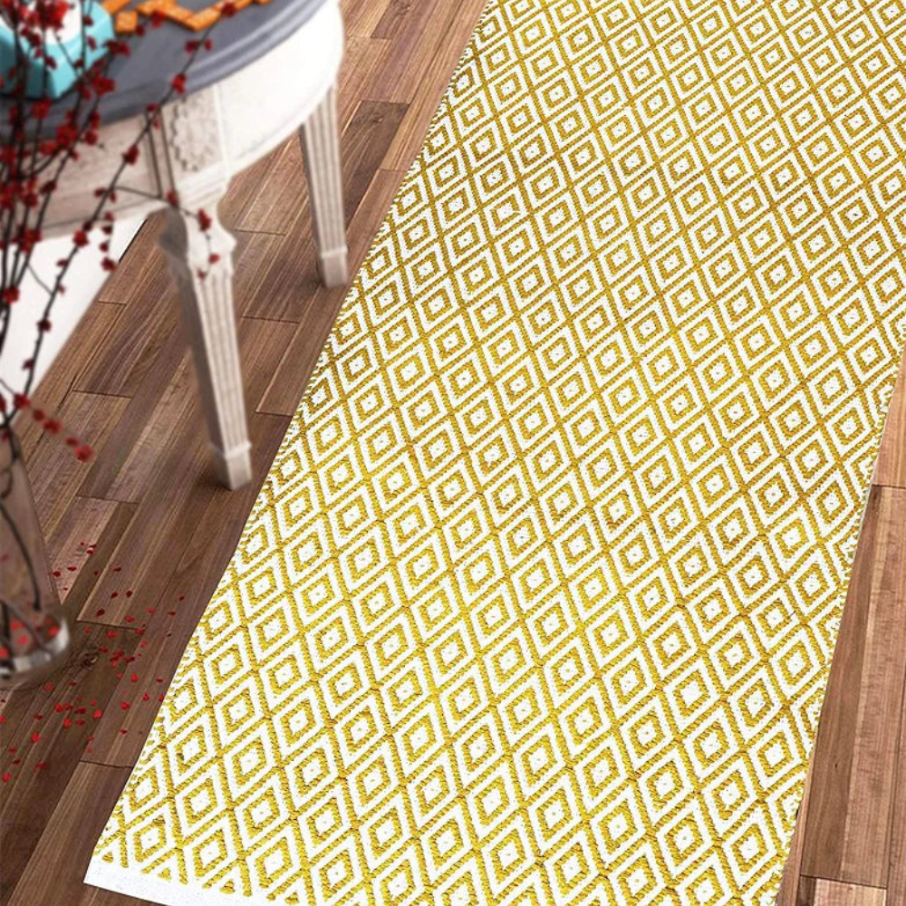 The Home Talk Weaved Cotton Carpets Contemporary Decorators Area Rugs Yellow