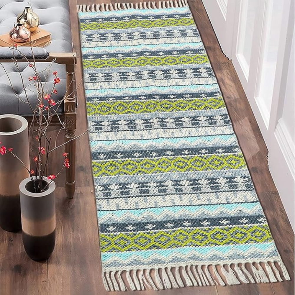 The Home Talk Handmade Cotton Carpets Tribal Contemporary Decorators Area Rugs Denim Blue