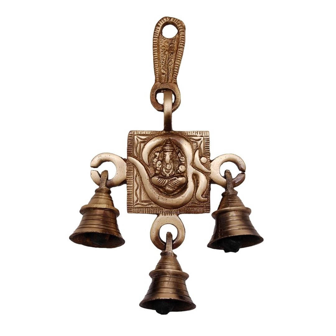 Two Moustaches Brass Om Ganesha Hanging Bells