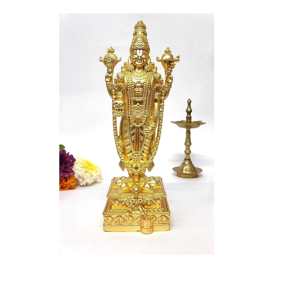 Gold Art India Lord Tirupati Balaji Gold Plated Matte Idol with Garuda