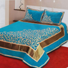 Fresh From Loom Chenille Velvet Abstract 500 TC Heavy Bedsheet for Double Bed King Aqua Color with 2 Pillow Covers Half Trangle Aqua