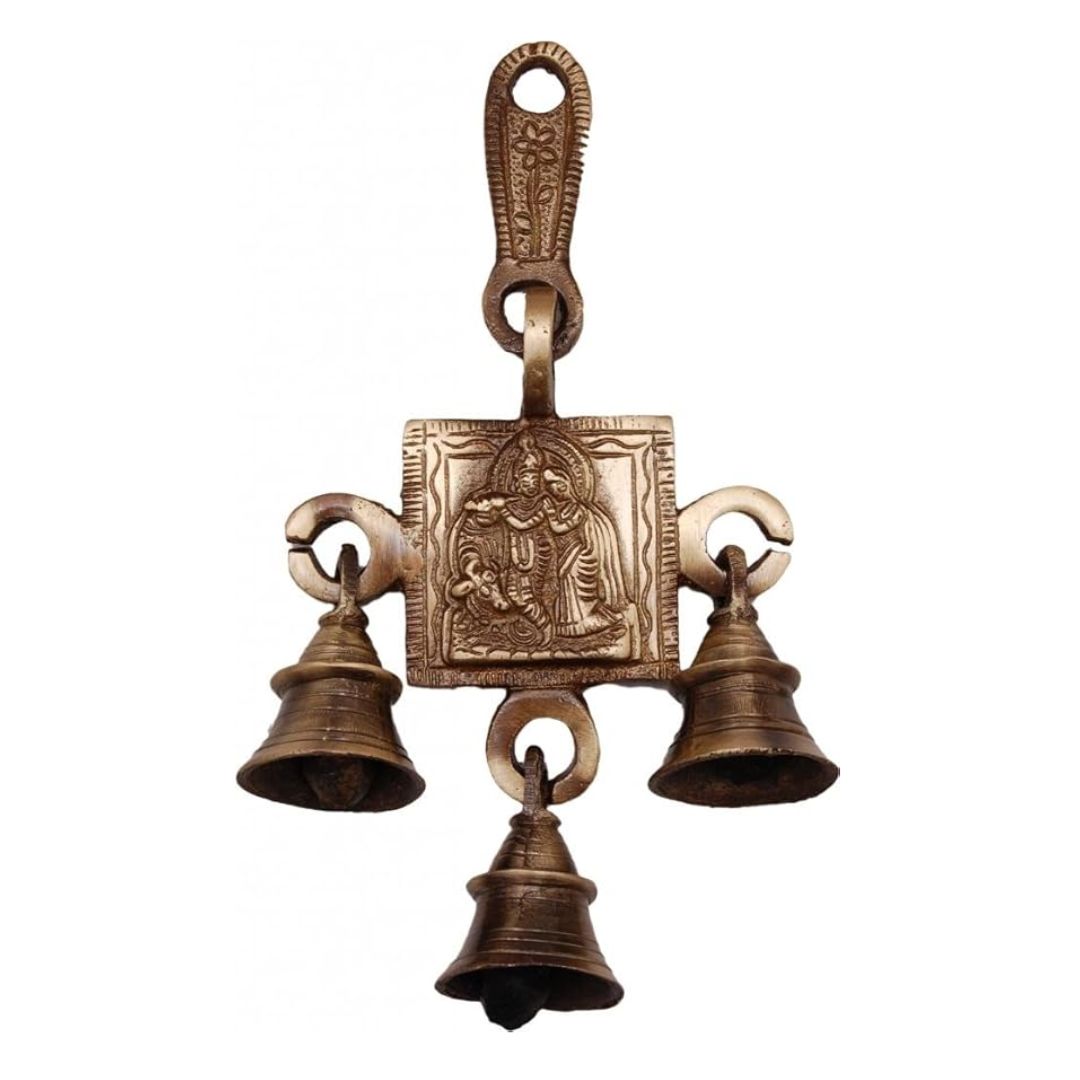 Two Moustaches Brass Radha Krishna Hanging Bells