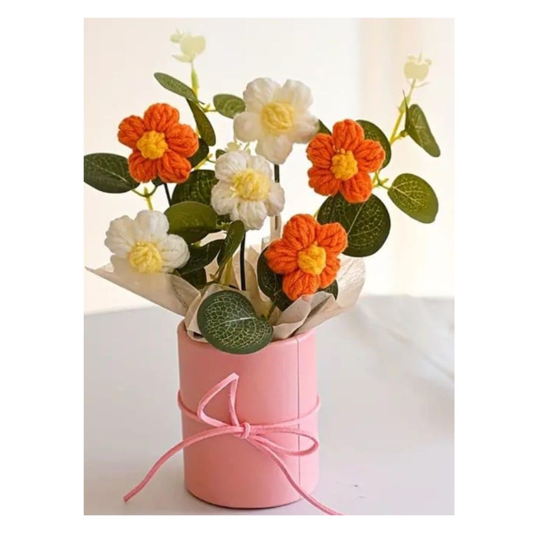 Artificial Crochet Flower Bouquet/Artificial Flowers Bunch Orange Daisy Bouquet