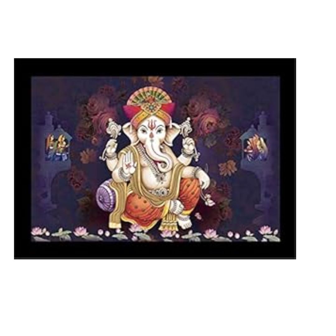 Lifehaxtore Lucky Pagdi Ganesha Religious Wooden Art Framed Painting