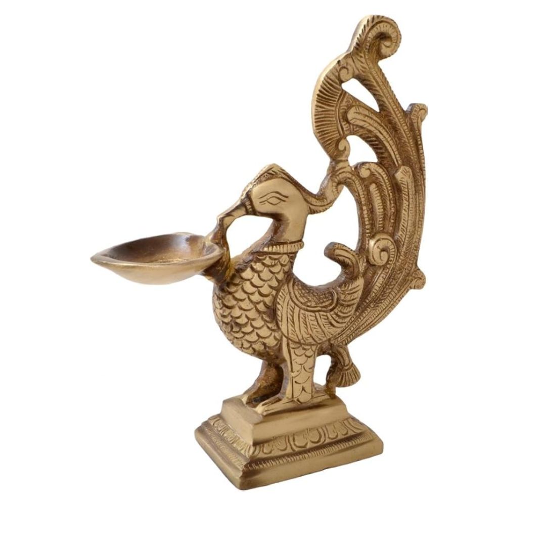 Two Moustaches Brass Peacock Deepak- Big
