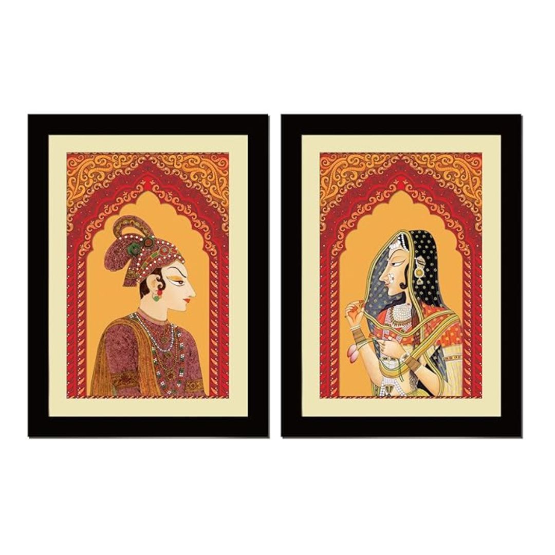ArtX Paper Premium Rajasthani Bani Thani And Banna Traditional Wall Art Painting Set of 2