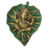 Two Moustaches Decorative Leaf Ganesha on Patta Metal Wall Hanging Showpiece Green & Golden Standard