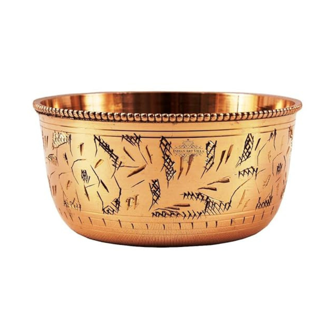 Indian Art Villa Handmade Designer Flat Bottom Brass Bowl | 100 ml