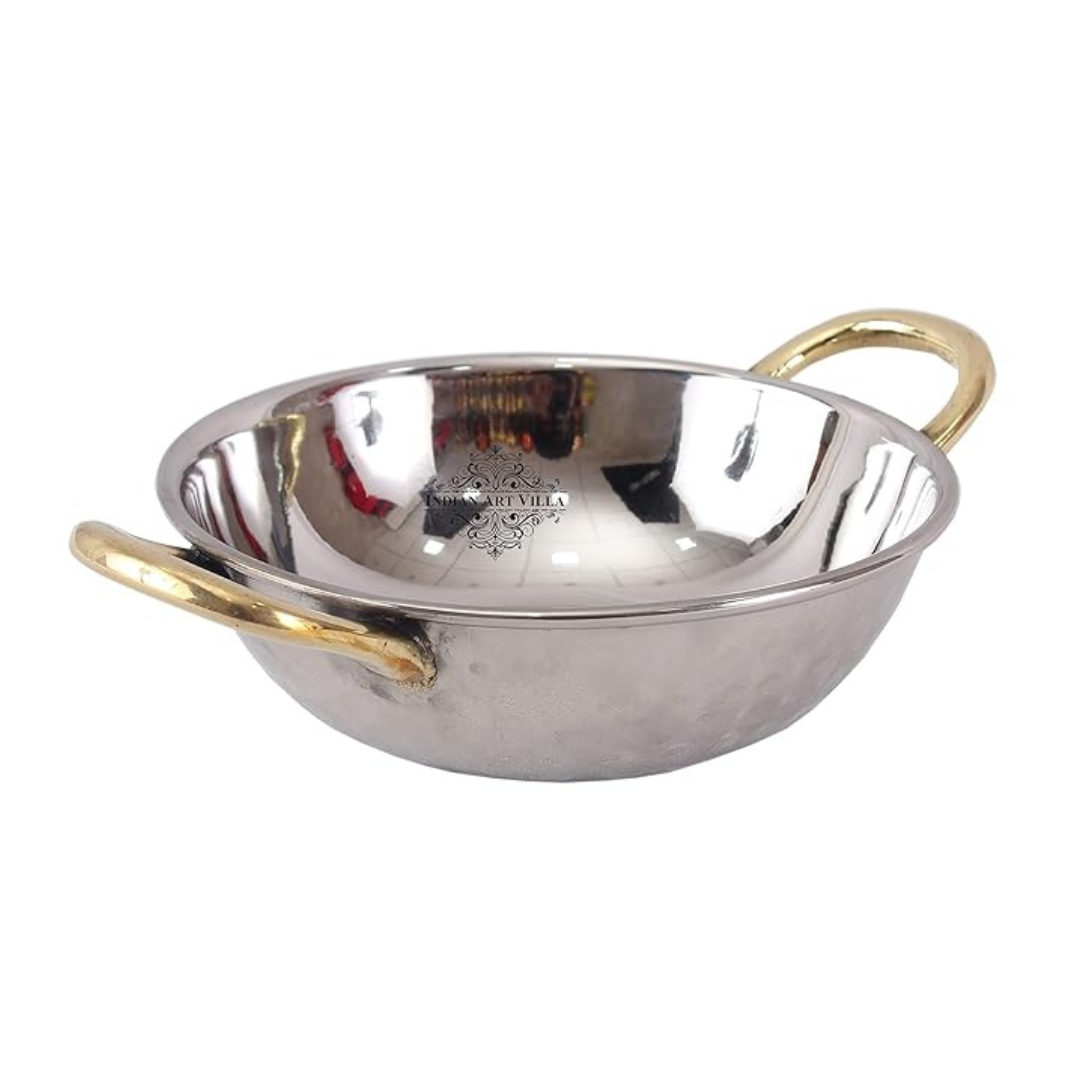 Indian Art Villa Steel Kadhai Wok Brass Handle - 287 gms
