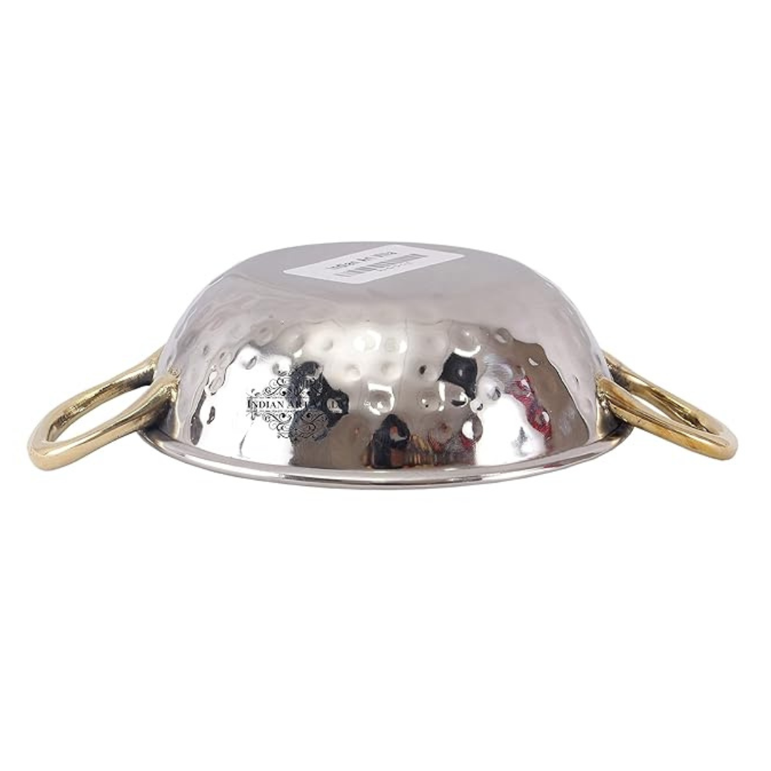 Indian Art Villa Steel Kadhai Wok Brass Handle 500 ml Capacity - 318 gms