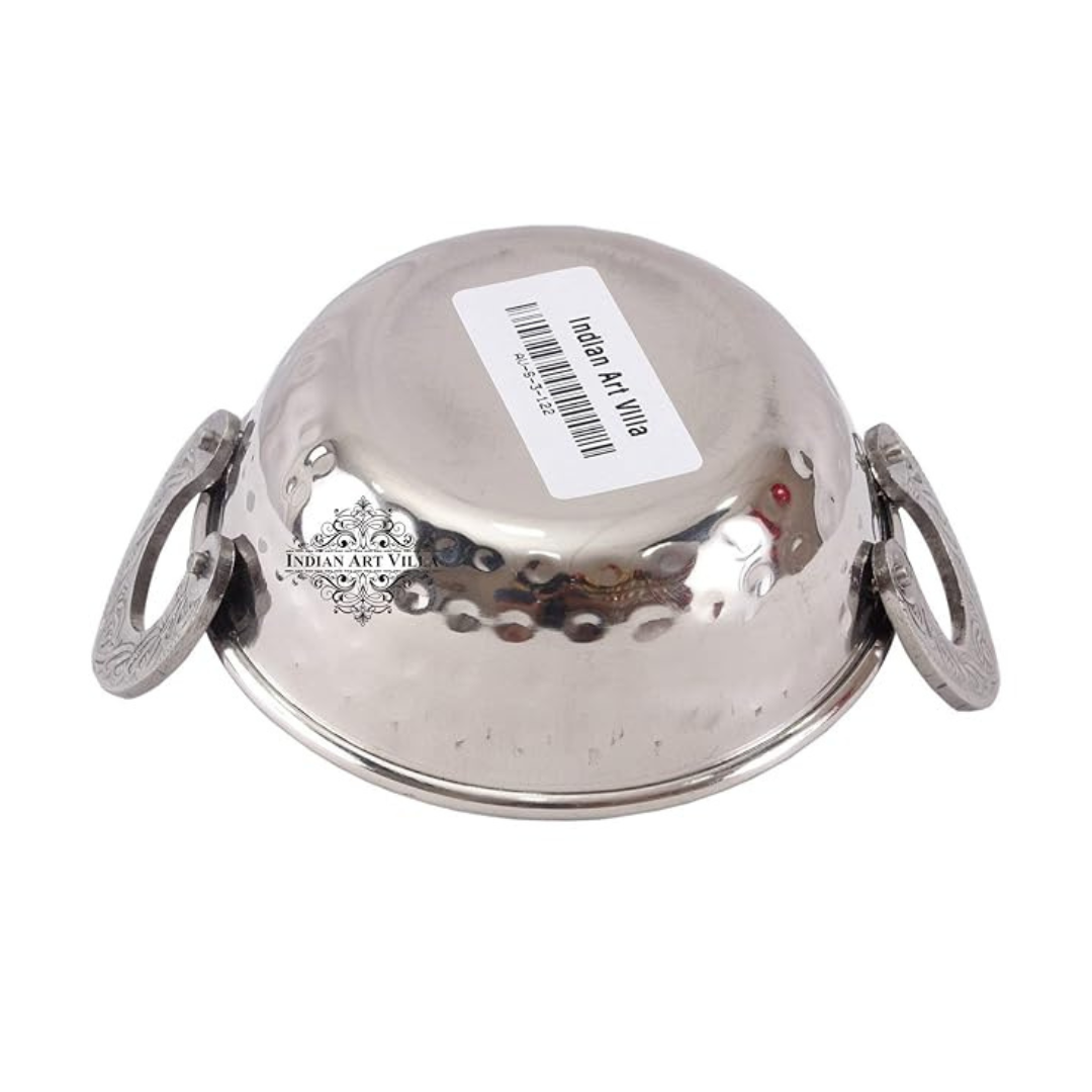 Indian Art Villa Set of 2 Steel Kadhai Kadai Wok with Embossed Handle 510 ml Each