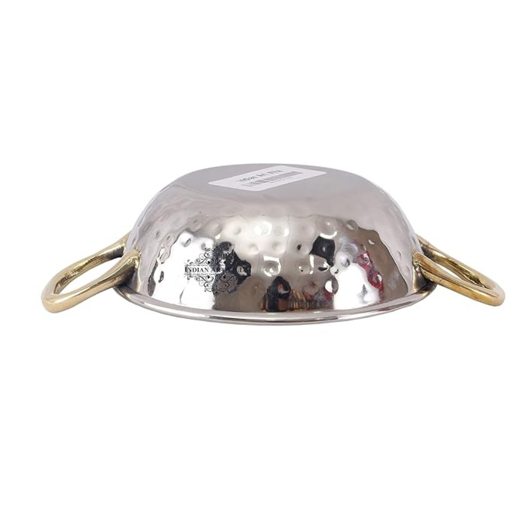 Indian Art Villa Steel Kadhai Wok with Brass Handle 690 ml Capacity - 389 gms