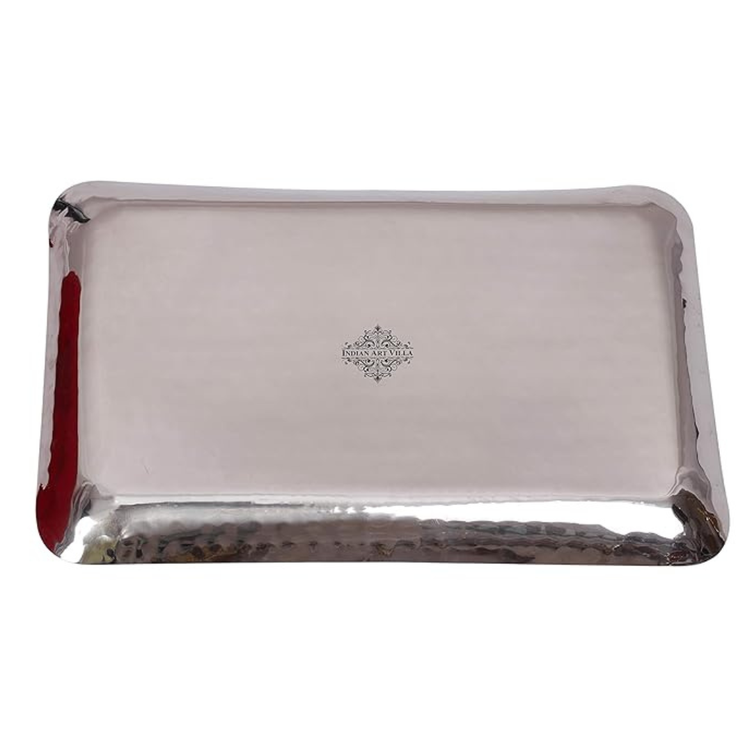 Indian Art Villa Hammered Steel Rectangular Tray Platter Tray - 490 gms