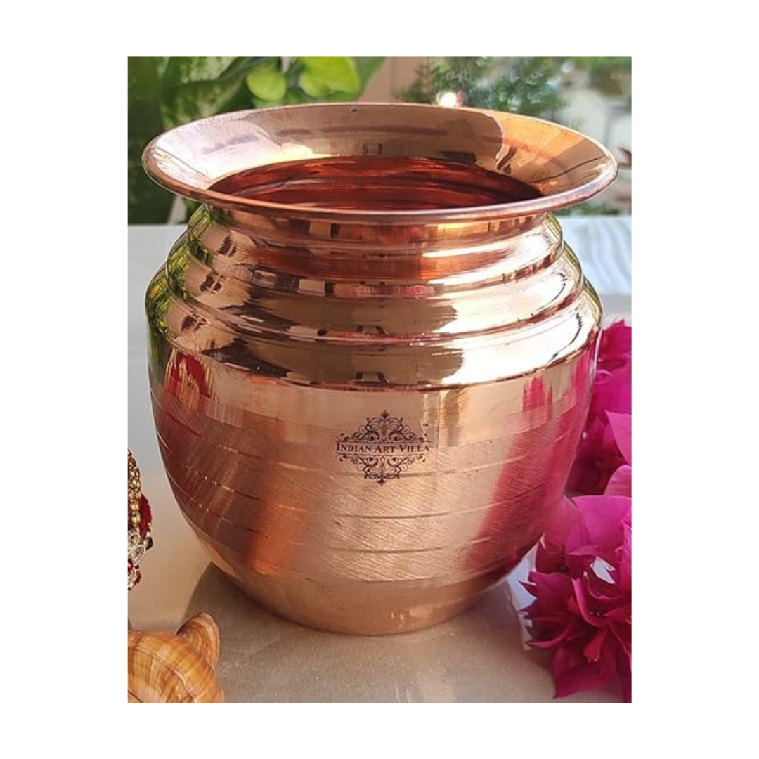 Indian Art Villa Pure Copper Pooja Kalash Lota with Classic Shaped Lining Design - 185 gms