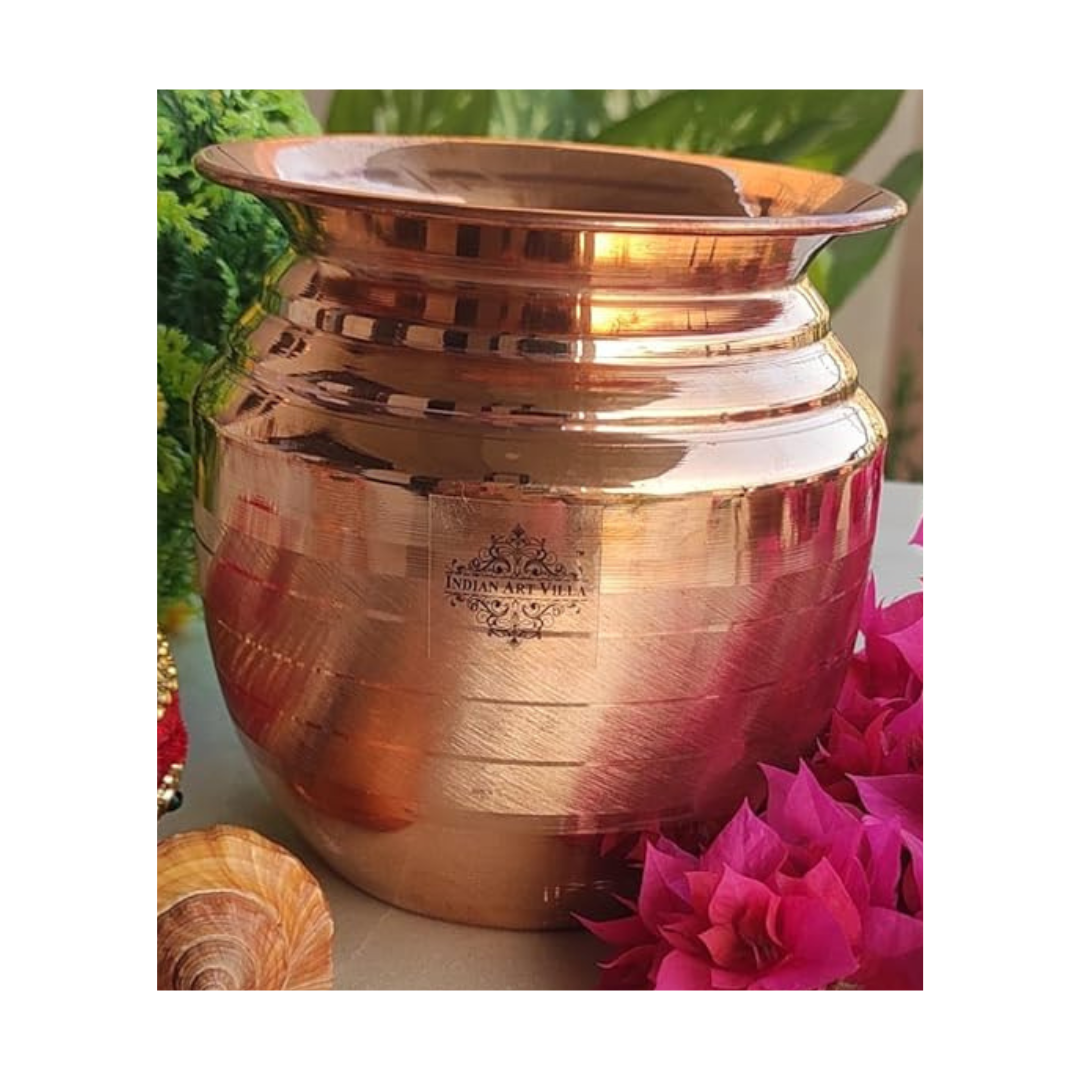 Indian Art Villa Pure Copper Pooja Kalash Lota with Classic Shaped Lining Design - 185 gms