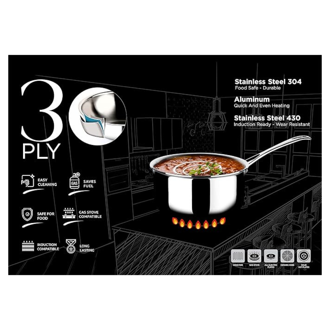 Crystal TriPro -Triply Stainless Steel Saucepan with Lid - 18 cm - 1200 gms