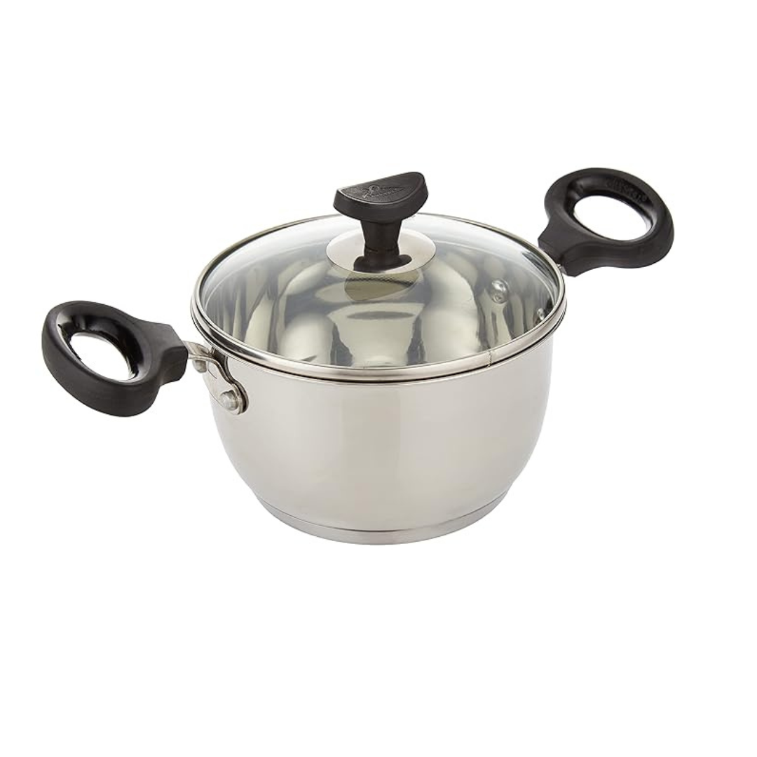 Crystal Stainless Steel Casserole with Glass Lid| 160 mm | 1.7 litre - 880 gms