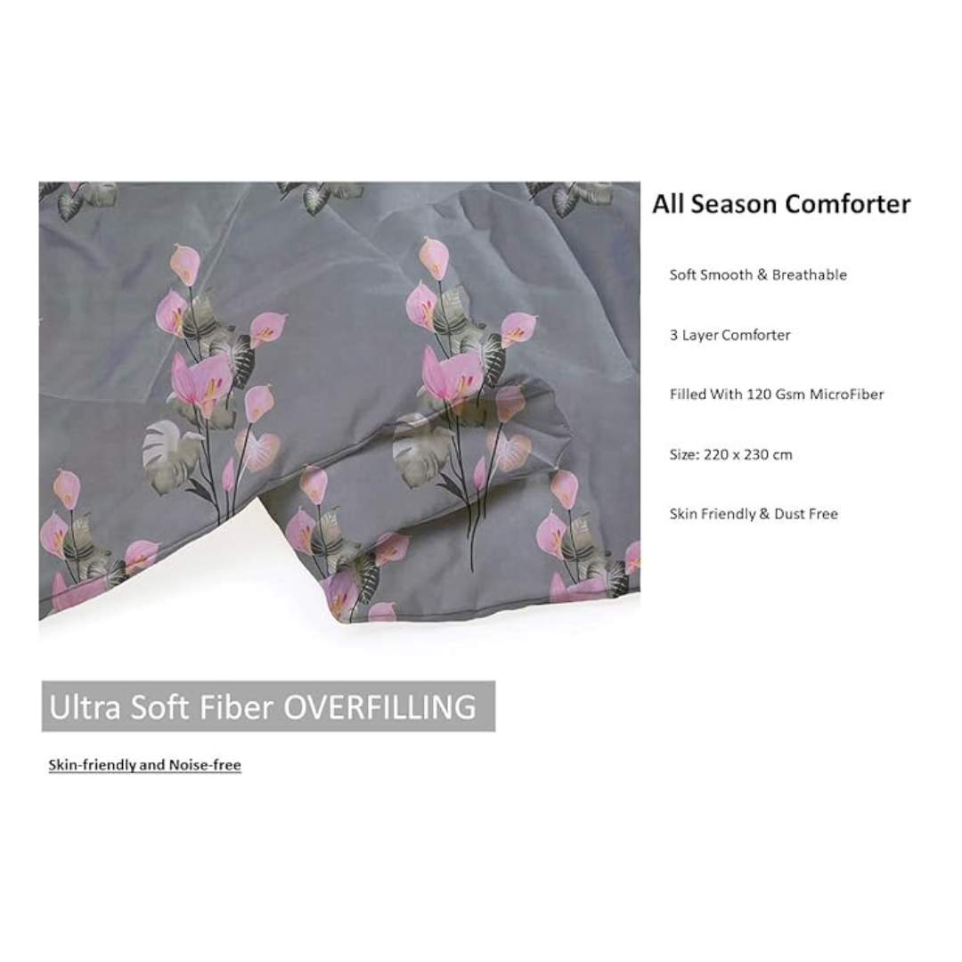 Bsb Home Super Soft Glace Cotton Microfiber 220 Gsm Ac Comforter Double Bed Blanket 90x95 Inch Grey