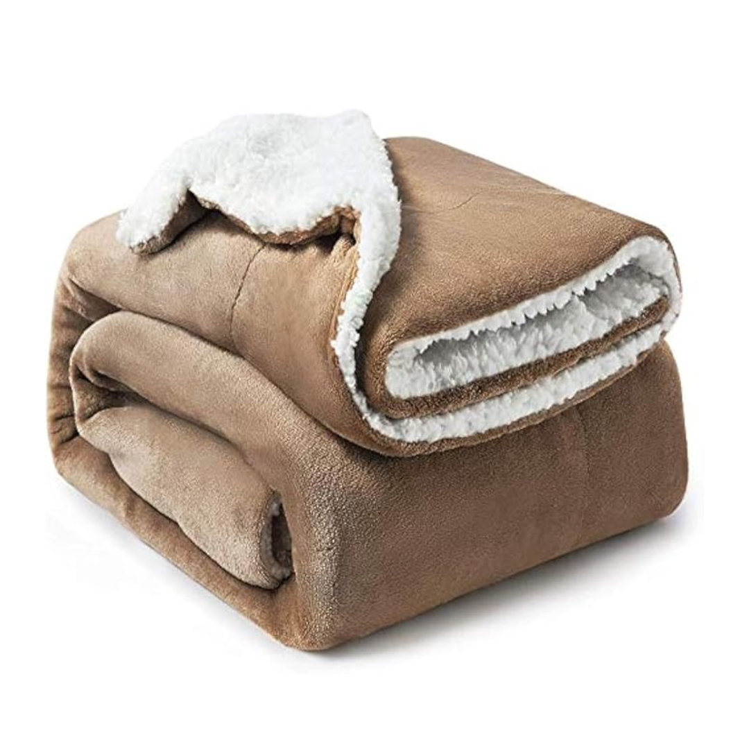Bsb Home Polyester Micromink Warm Sherpa Super Soft Flannel Solid/plain Blanket Light Brown, Size 150 x 230 Cms (Approx 4.7 x 7 ft, Single)