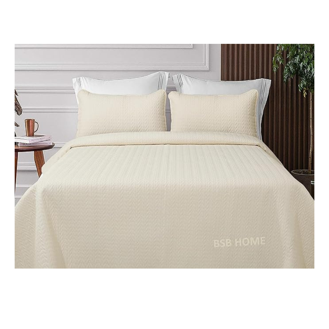Bsb Home Microfiber Ultrasonic 280 Tc Solid King Size Quilted Bedsheet With 2 Pillow Covers Luxurious, Beige 90X100 Inches, 254X228 Cm)