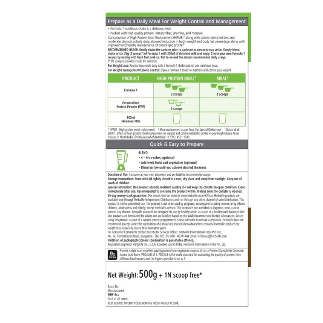 Herbalife Formula 1 Nutritional Shake Mix Dutch Chocolate - 500 gms