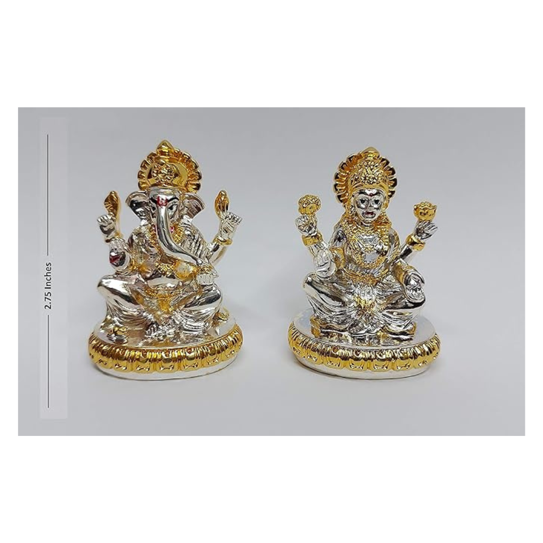 Gold Art India Gold and Silver Plated Laxmi Ganesha Pair Idol Laxmi Devi Gold and Silver Colour