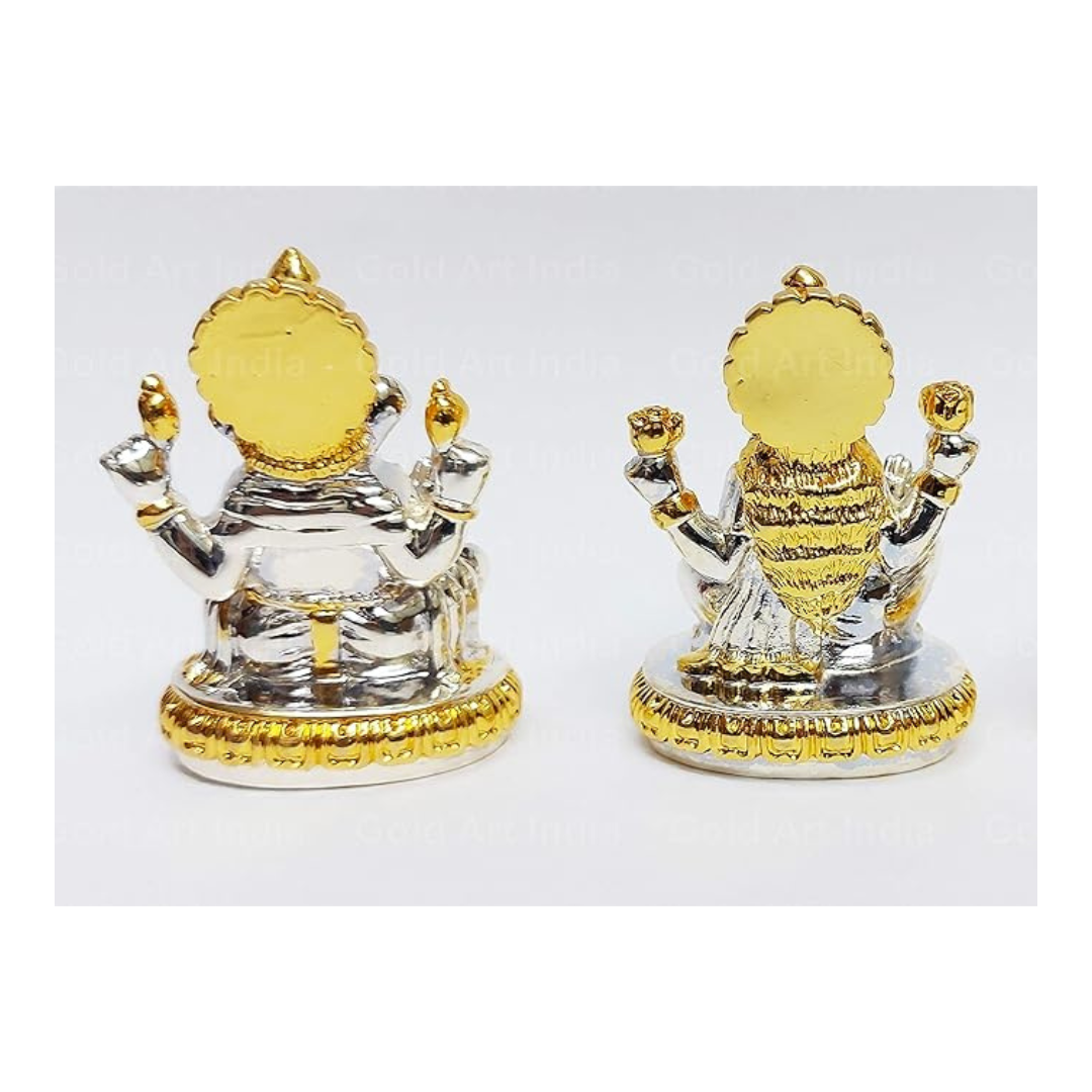 Gold Art India Gold and Silver Plated Laxmi Ganesha Pair Idol Laxmi Devi Gold and Silver Colour