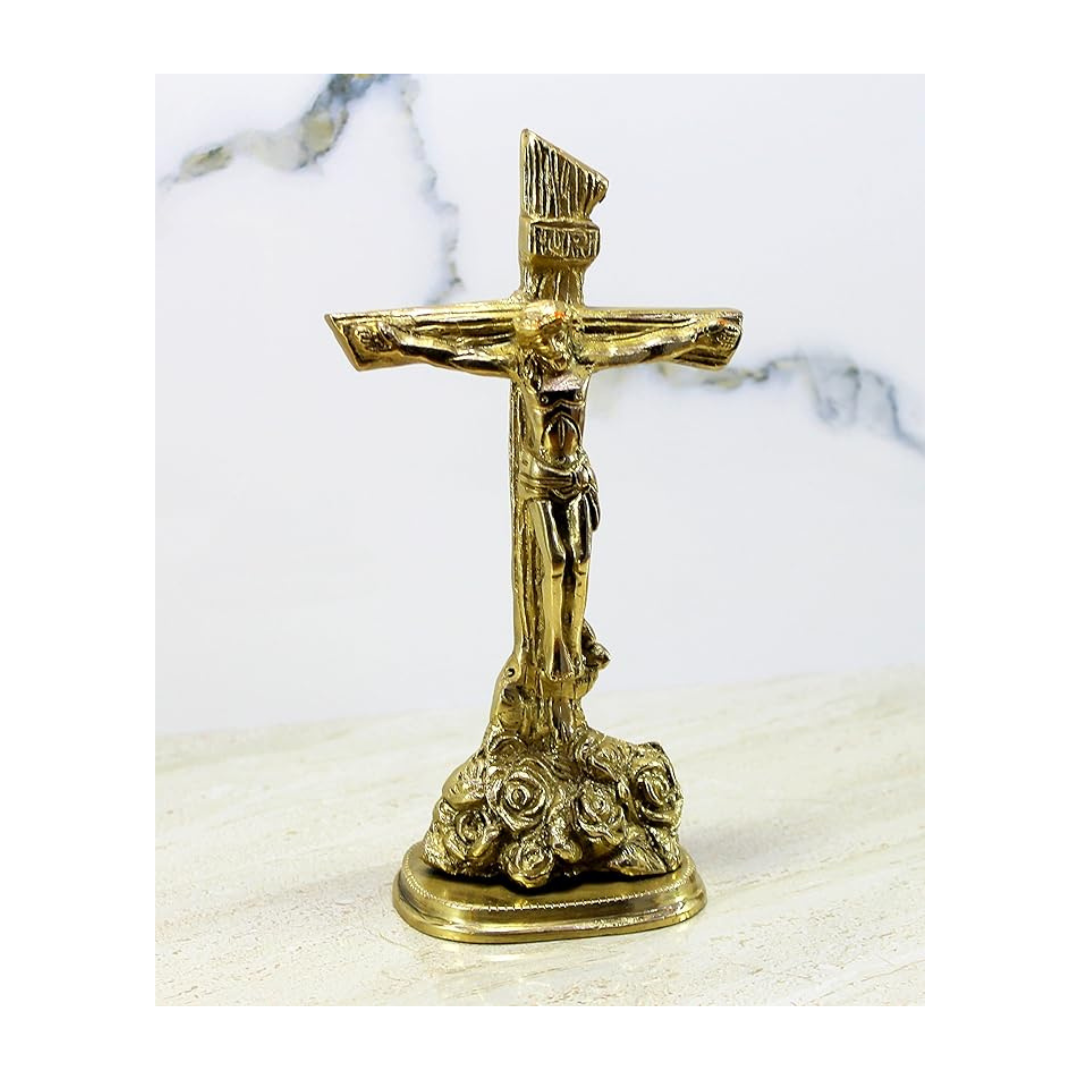 StonKraft Brass Jesus Christ Cross Statue, 8 x 4.5 x 2.5 Inch, Multicolour