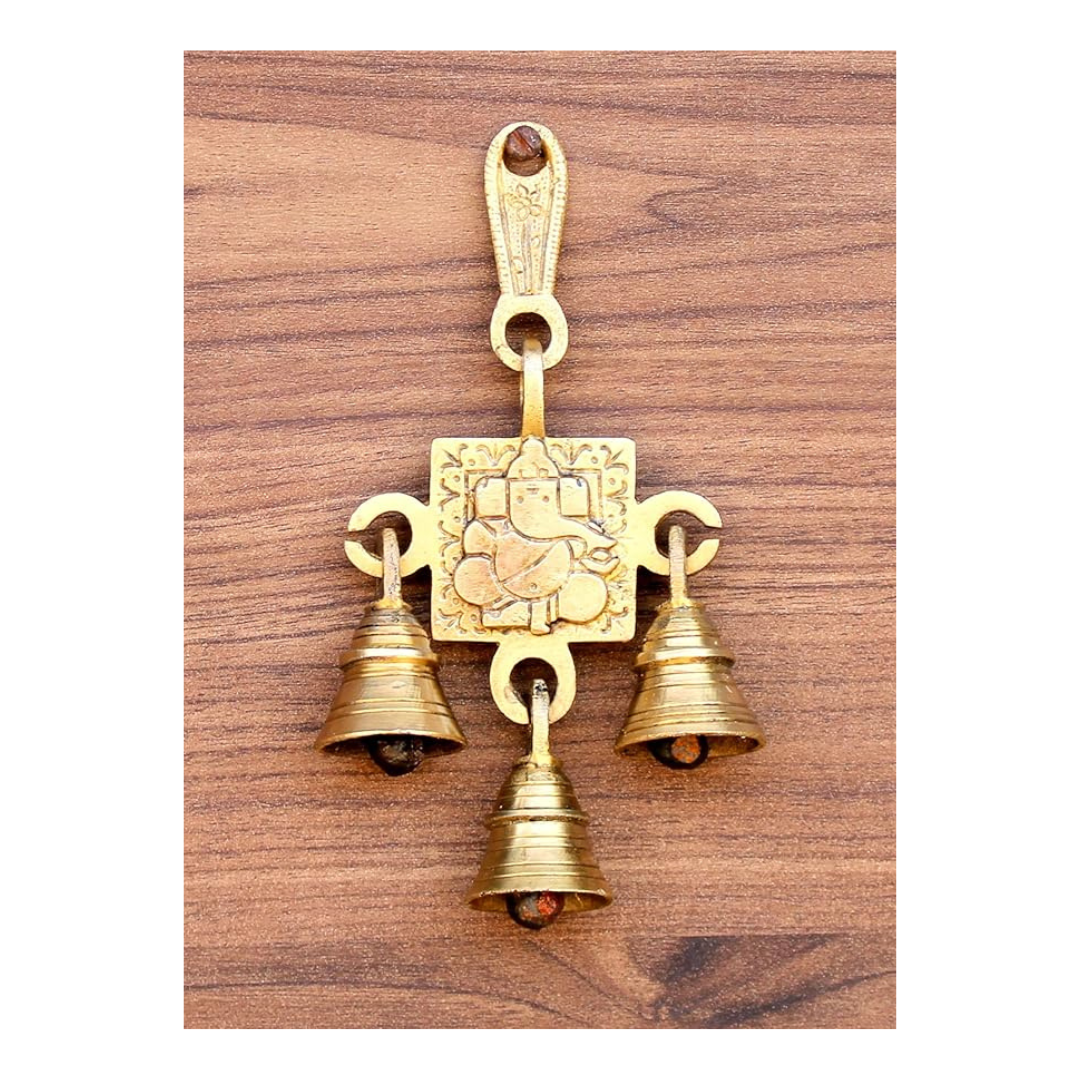 StonKraft Brass Ganesh Ganesha Bells Wall Hanging 6.5 inches
