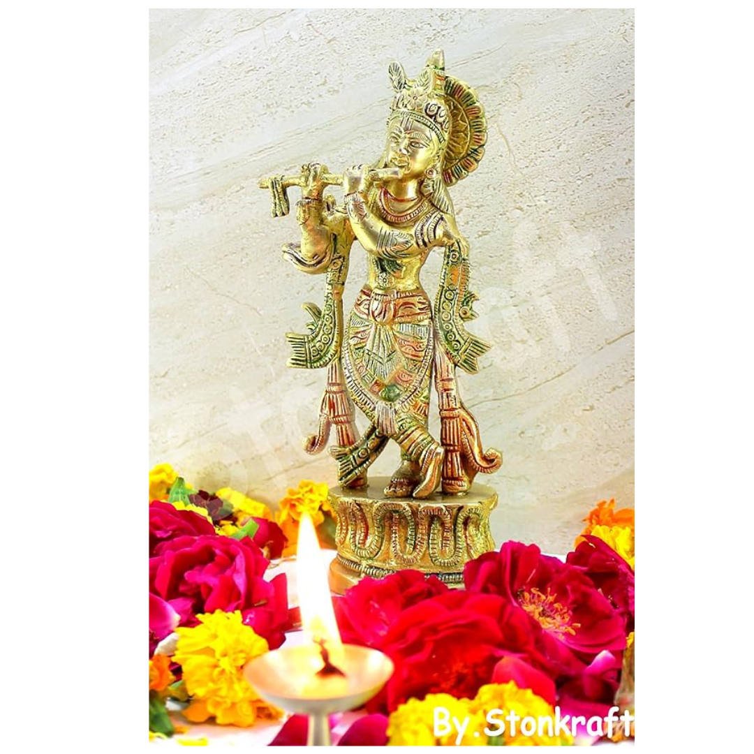 StonKraft - Brass Krishna Murti Idol Statue Sculpture