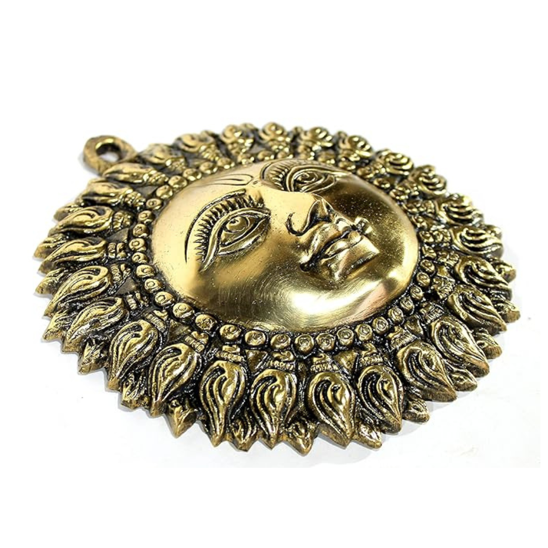 StonKraft figures themed Brass Wall Hanging Decor Sun Surya Bhagwan Face Idol Standard Golden