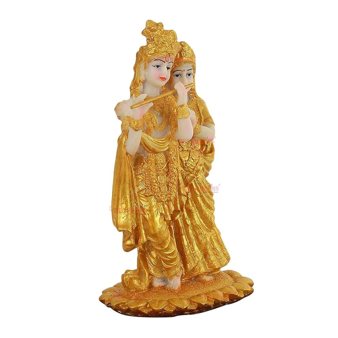 Tied Ribbons Gold Plated Radha Krishna Idol Statue Showpiece Resin Decoration Items